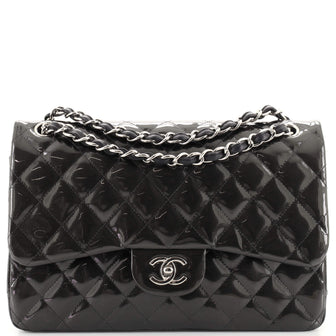 Chanel Classic Double Flap Bag Quilted Striated Metallic Patent Jumbo