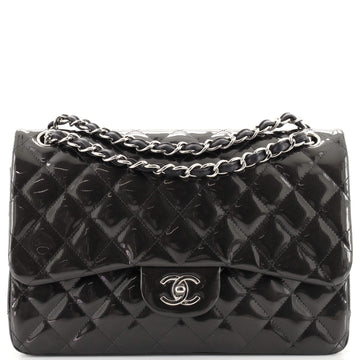 Chanel Classic Double Flap Bag Quilted Striated Metallic Patent Jumbo