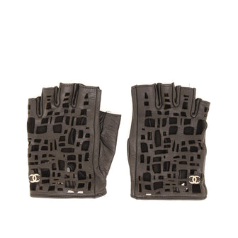 Chanel CC Fingerless Gloves Cut Out Leather