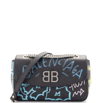 Balenciaga BB Graffiti Chain Wallet Leather Small