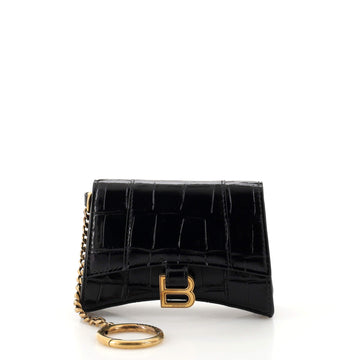 Balenciaga Hourglass Keychain Card Holder Crocodile Embossed Leather