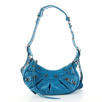 Balenciaga Le Cagole Giant Studs Shoulder Bag Crocodile Embossed Leather XS