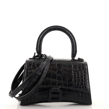 Balenciaga Hourglass Top Handle Bag Crocodile Embossed Leather Small