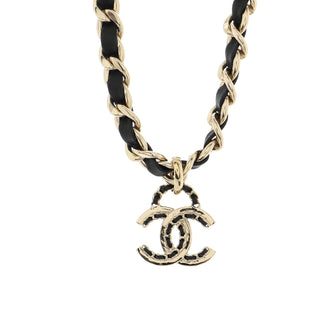Chanel Woven Chain CC Pendant Chunky Choker Necklace Metal and Leather