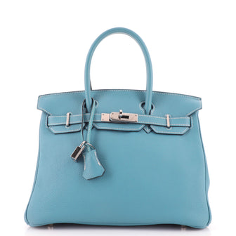 Hermes Birkin Handbag Blue Togo with Palladium Hardware 30