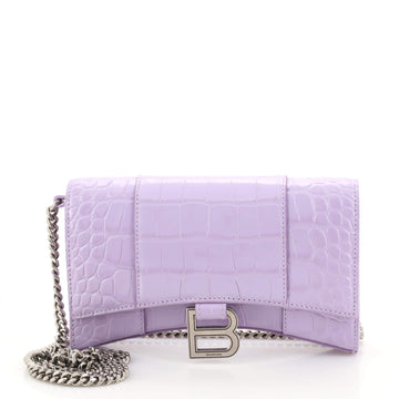 Balenciaga Hourglass Top Handle Bag Crocodile Embossed Leather XS