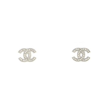 Chanel CC Stud Earrings Crystal Embellished Metal