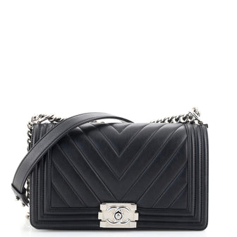 Chanel Boy Flap Bag Chevron Calfskin Old Medium