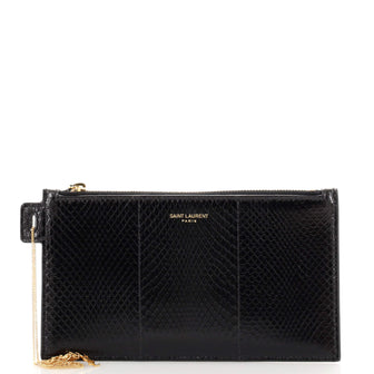 Saint Laurent Zipped Pouch with Chain Snakeskin
