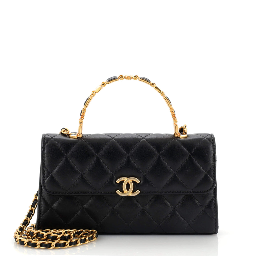 Chanel Top Handle Phone Holder with Chain Quilted Lambskin with Enamel  Black 1923251