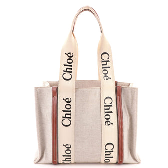 Chloe Woody Tote Canvas with Leather Medium