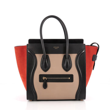 Celine Tricolor Luggage Handbag Leather Micro Black 1923402