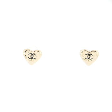 Chanel CC Heart Stud Earrings Metal