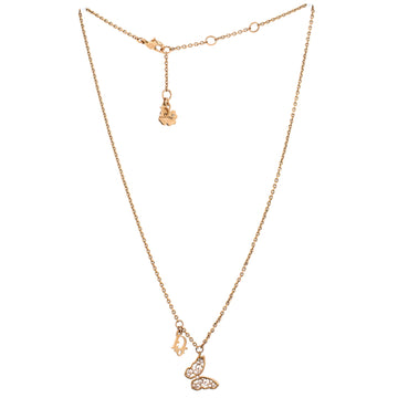 Christian Dior Butterfly Logo Pendant Necklace Metal with Crystals