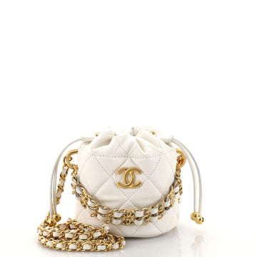 Chanel Bucket Clutch with Chain Quilted Caviar Mini