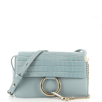 Chloe Faye Shoulder Bag Crocodile Embossed Leather Small