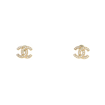 Chanel CC Stud Earrings Metal with Crystals