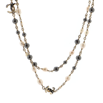Chanel CC Station Long Necklace Metal with Faux Pearls