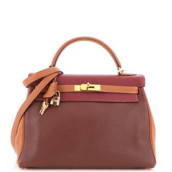 Hermes Kelly Handbag Tricolor Togo with Gold Hardware 32