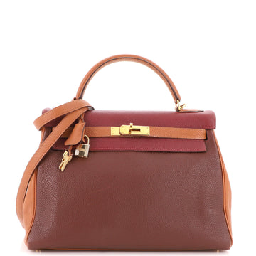 Hermes Kelly Handbag Tricolor Togo with Gold Hardware 32