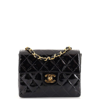 Chanel Vintage Square Classic Single Flap Bag Quilted Patent Mini