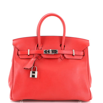 Hermes Birkin Handbag Red Swift with Palladium Hardware 25