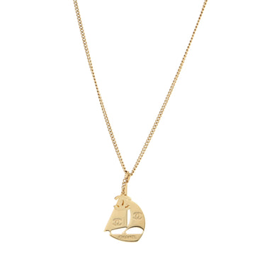 Chanel Sail Boat Pendant Necklace Metal Long