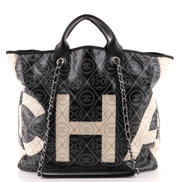 Chanel Logo Camellia Shopping Tote Printed Coated Canvas Medium