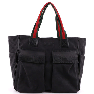 Gucci Double Pocket Web Handle Tote GG Canvas Medium