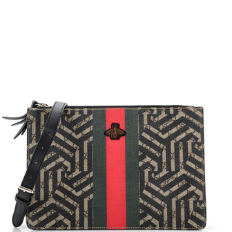Gucci Bee Web Zip Messenger Bag Caleido GG Coated Canvas Large