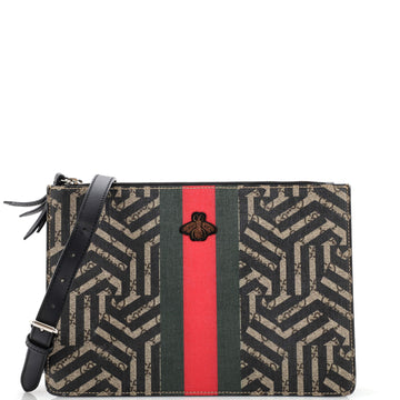 Gucci Bee Web Zip Messenger Bag Caleido GG Coated Canvas Large