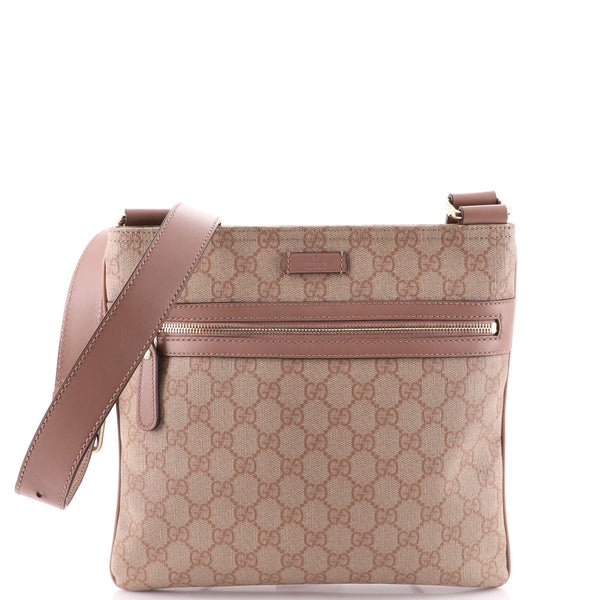 Gucci Front Zip Flat Messenger Bag GG Coated Canvas Medium 192381