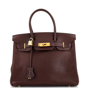 Hermes Birkin Handbag Brown Evergrain with Gold Hardware 30
