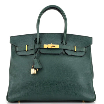 Hermes Birkin Handbag Green Ardennes with Gold Hardware 35