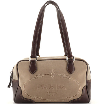 Prada Logo Bauletto Bag Canvas with Leather Medium