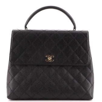 Chanel Vintage Classic Top Handle Flap Bag Quilted Caviar Jumbo