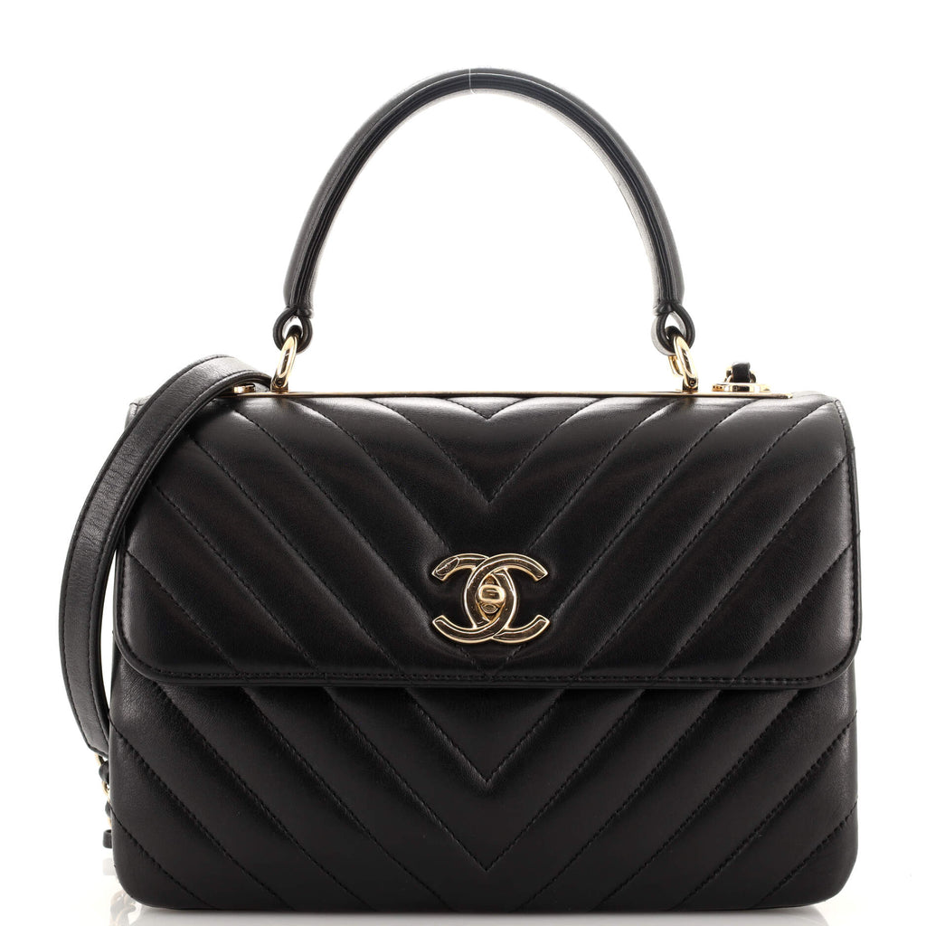 Chanel Trendy CC Top Handle Bag Chevron Lambskin Small Black