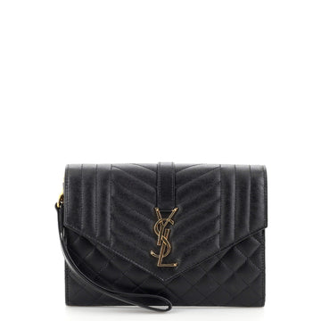 Saint Laurent Classic Monogram Envelope Wristlet Clutch Mixed Matelasse Leather