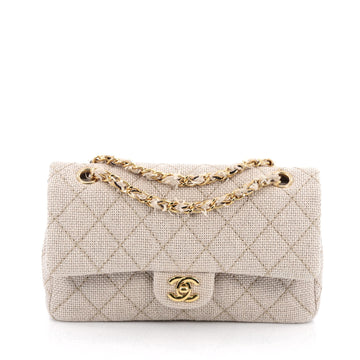 Chanel Classic Double Flap Bag Quilted Straw Medium Gray 1925001