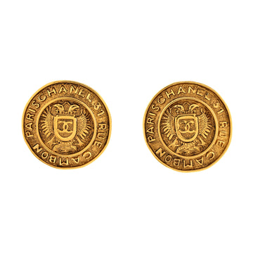 Chanel Vintage CC Round Clip-On Earrings Metal