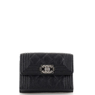 Chanel Boy Trifold Flap Wallet Quilted Caviar Small