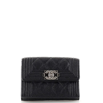 Chanel Boy Trifold Flap Wallet Quilted Caviar Small