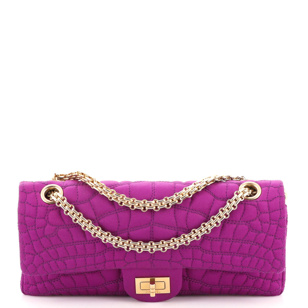 Chanel Purple Quilted Croc Satin Reissue East/West Flap Bag - Yoogi's Closet