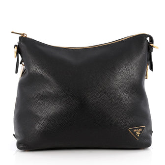Prada Side Zip Hobo Vitello Daino Large Black 1925707