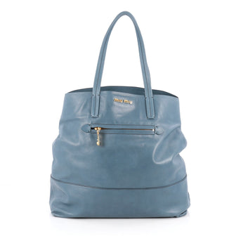 Miu Miu Double Pocket Tote Leather Medium Blue 1925714