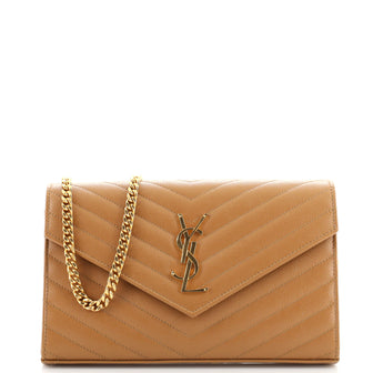 Saint Laurent Classic Monogram Wallet on Chain Matelasse Chevron Leather Medium