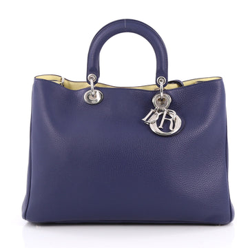 Christian Dior Diorissimo Tote Pebbled Leather Large Blue