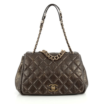 Chanel Pondichery Flap Bag Quilted Aged Calfskin Large Brown 1926101