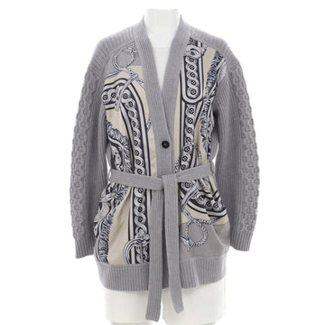 Hermes Women's Button Up Belted Cardigan Printed Silk and Cashmere Blend
