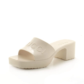 Gucci Women's Logo Heeled Slide Sandals Rubber